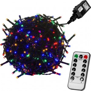 Vánoční LED osvětlení 20 m - barevná 200 LED + ovladač - zelený kabel