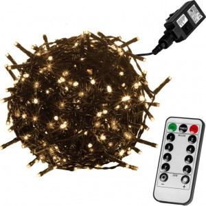 Vánoční LED osvětlení 10 m - teple bílá 100 LED + ovladač - zelený kabel
