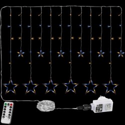 Vánoční závěs - 12 hvězd, 150 LED, teple a studeně bílá
