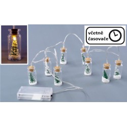 Vánoční dekorativní řetěz - 8 LED, mini skleničky se stromky